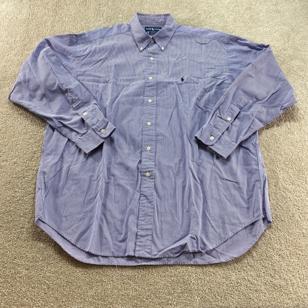 Ralph Lauren Button Down Shirt Mens XL Gingham Blake 100% Cotton Long Sleeve